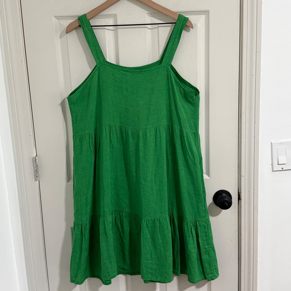 Valentina Naldi Dress Womens XL Green Linen Blend Tiered Made in Italy Coastal - Picture 2 of 9